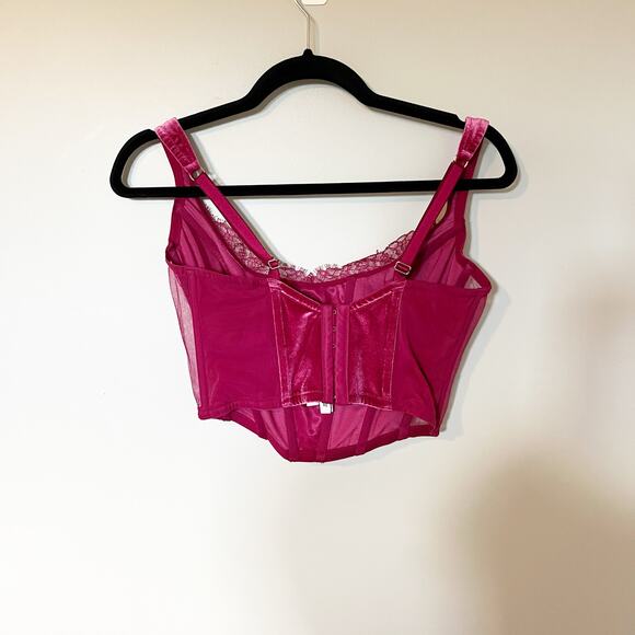 Victoria’s Secret‎ Dream Angels Unlined Lace-Up Corset M DD pink velvet - Picture 2 of 7